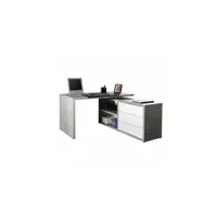 bureau d'angle office24 - bureau d'angle avec tiroirs blanc lucide effet ciment schema