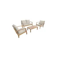 salon de jardin sweeek salon de jardin en bois 4 places - ushuaïa - coussins écrus canapé fauteuils et table basse en acacia design