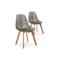 chaise côtécosy chaise plexiglass gris fumé et pieds bois naturel oxy - lot de 2