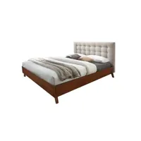 lit 180 x 200 cm avec tête de lit capitonnée - tissu - beige - francesco