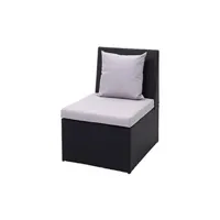 fauteuil de jardin en polyrotin hwc-g16, gastronomie noir, coussin gris clair