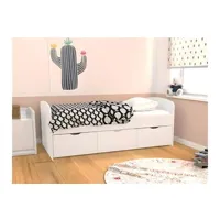 lit louane avec 2 tiroirs et 1 coffre de rangement - 90 x 190 cm - blanc