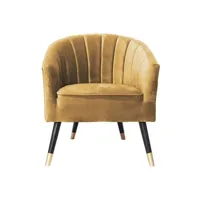 fauteuil de salon leitmotiv - fauteuil en velours pieds en bois bicolores royal ocre