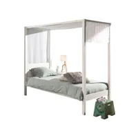 chambre complète adulte non renseigné lit à baldaquin 90x200 cm avec ciel de lit pin massif laqué blanc pinie