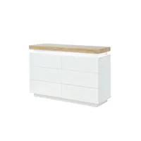 commode vente-unique commode halo ii - 6 tiroirs - mdf laqué - avec leds - coloris : blanc et chêne
