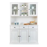 buffet de cuisine pegane meuble de cuisine en bois massif blanc avec 5 portes et 3 tiroirs - dim : l131 x h191 x p45 cm --