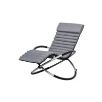 rocking chair outsunny chaise longue à bascule pliable design contemporain avec matelas revêtement aspect daim métal textilène gris noir