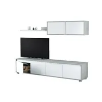 meubles tv loungitude meuble tv adan 4 portes avec étagère murale 2 portes l200cm - blanc et béton