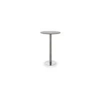 table haute pegane table bar ronde avec plateau céramique moka avec piètement acier brossé - l65 x h105 x p65 cm --