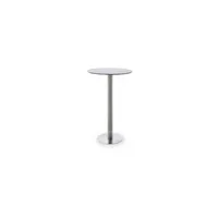 table haute pegane table bar ronde avec plateau céramique gris avec piètement acier brossé - l65 x h105 x p65 cm --