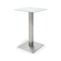 table haute pegane table bar avec plateau céramique blanc avec piètement acier brossé - l70 x h105 x p70 cm --