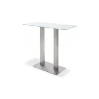table haute pegane table bar avec plateau céramique blanc avec piètement acier brossé - l120 x h105 x p60 cm --