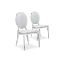 chaise côtécosy chaise médaillon similicuir blanc pieds métal louis xvi - lot de 2