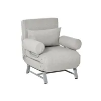 fauteuil de relaxation homcom fauteuil chauffeuse canapé-lit convertible inclinable 1 place grand confort coussin lombaires accoudoirs piètement métal lin gris clair