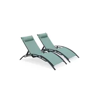 chaise longue - transat sweeek duo de bains de soleil aluminium - louisa vert de gris - transats aluminium et textilène