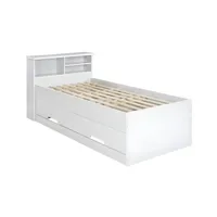 lit boris avec tiroirs et rangements - coloris : blanc - 90 x 190 cm