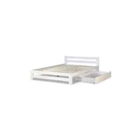 lit double en bois blanc 140x200 avec tiroir de lit et sommier a lattes
