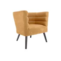 fauteuil de salon leitmotiv - fauteuil design en velours et bois explicit ocre