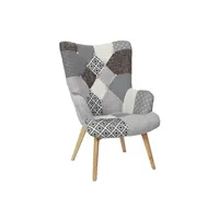 fauteuil de salon altobuy giada - fauteuil patchwork motifs grisés -