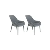 fauteuil de jardin altobuy monica - lot de 2 fauteuils coque plastique grise -