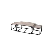 table basse urban living - trio de tables basse country side - h. 45 cm - noir et effet bois - country side