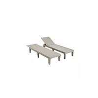 chaise longue - transat sweeek lot de 2 bains de soleil pia transats multi positions en plastique gris taupe