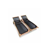 chaise longue - transat sweeek bains de soleil en bois - marbella noir - 2 transats en bois d'eucalyptus huilé et textilène noir