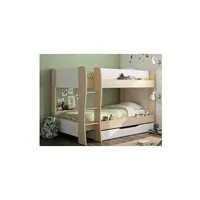 lits superposés nathan - 2x90x200cm - avec tiroir de rangement - coloris : chêne & blanc
