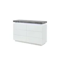 commode vente-unique commode halo ii - 6 tiroirs - mdf laqué - avec leds - coloris : blanc et béton