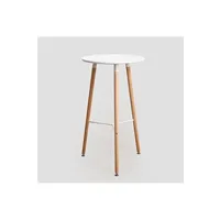 table haute sklum table haute ronde en mdf et métal (ø60 cm) royal design blanc - bois naturel 104 cm