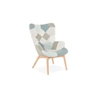 fauteuil de salon maison et styles fauteuil 67x65x93 cm en patchwork bleu - baltic