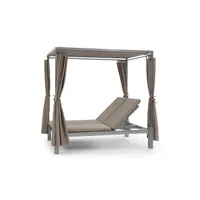 chaise longue - transat blumfeldt chaise longue de jardin - eremitage - transat - 2 personnes - bain de soleil - 4 rideaux latéraux - cadre acier - polyester - noir et taupe