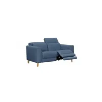 fauteuil de relaxation meubletmoi canapé relaxation 2 places en tissu bleu et pieds bois - polo
