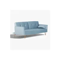 banquette-lit sklum canapé inclinable 3 places en velours jehrd bleu niagara 77 cm