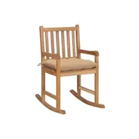 rocking chair vidaxl chaise à bascule avec coussin beige bois de teck solide