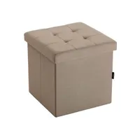 pouf versa pouf coffre assise capitonnée lin bois mdf (38 x 37,5 x 38 cm) - beige