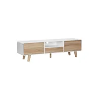 meubles tv homcom meuble tv bas sur pied style scandinave 2 portes niche tiroir mdf blanc aspect chêne clair