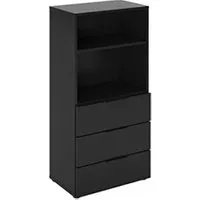 armoire fmd commode avec 3 tiroirs et étagère ouverte noir