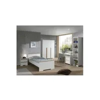chambre complète adulte vipack london blanc lit + chevet + armoire 3 portes + bureau + caisson de bureau + bibliotheque