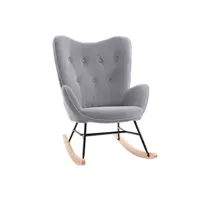 fauteuil de salon homcom fauteuil à bascule oreilles rocking chair grand confort accoudoirs assise dossier garnissage mousse haute densité aspect velours gris