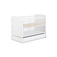lit enfant klups felix lit bébé enfant évolutif à barreaux en bois 120x60 + tiroir blanc