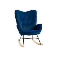 fauteuil de salon homcom fauteuil à bascule oreilles rocking chair grand confort accoudoirs assise dossier garnissage mousse haute densité aspect velours bleu