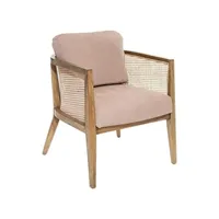 fauteuil de salon pegane fauteuil en peuplier et rotin coloris taupe - longueur 62 x profondeur 69 x hauteur 78 cm --
