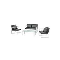salon de jardin premium xl [casa.pro] salon de jardin ensemble de jardin table basse avec canapé et chaises extérieures métal verre polyester blanc