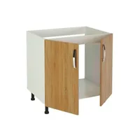 table haute pegane meuble bas de cuisine pour evier 2 portes coloris chêne cortez - hauteur 85 x longueur 80 x profondeur 58 cm --