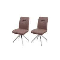 chaise mendler 2x chaise de salle à manger hwc-h70 tissu acier inox brossé brun