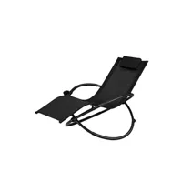 chaise longue - transat giantex chaise longue à bascule pliante orbitale noir avec coussin, repose-tête amovible et porte-gobelet