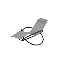chaise longue - transat giantex chaise longue à bascule pliante portable gris avec coussin, repose-tête amovible et porte-gobelet pour camping, pêche, plage