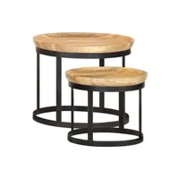 table d'appoint vidaxl tables d'appoint rondes 2 pcs bois de manguier solide et acier