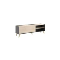 meubles tv vente-unique meuble tv kolyma - 1 porte & 2 niches - coloris : chêne & anthracite